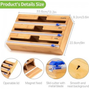 3 in 1 wrap -dispenser met snijder, plasticfolie, aluminiumfolie en waspapier dispenser voor keukenlade, bamboe -rol organisatorhouder, compatibel met 12 \\\\ \\\