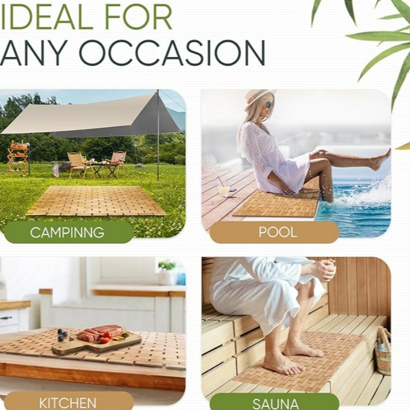 Natuurlijke bamboe badmat,niet-slip bamboe douchemat, waterdichte opvouwbare houten badmat voor badkuip