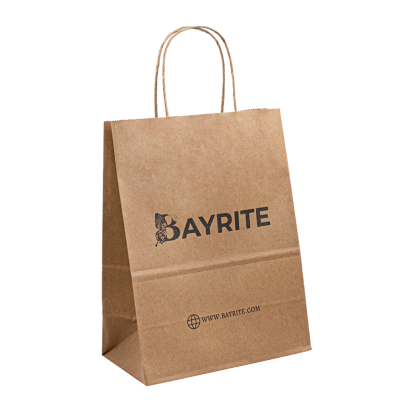 Recyclebare kraft bruin papieren zak met touwhandel uw logo platte handvat kraft Kraft Winkelpapiertas