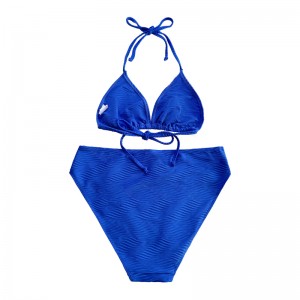 Blauw patroon Speciale stoffen Triangle Cup Halter Halter -riem Split zwempak