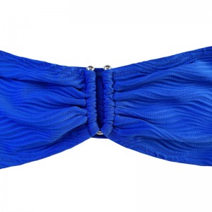Blauw patroon speciale stof strapless top u-button split zwempak