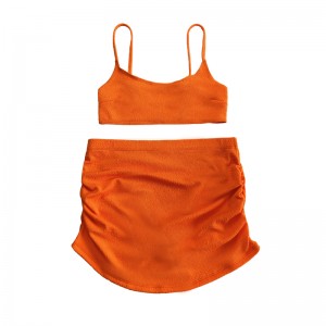 Oranje crêpe doek basic blouse draw geplooide rok sexy tweedelig zwempak