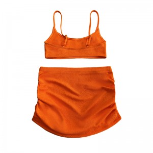 Oranje crêpe doek basic blouse draw geplooide rok sexy tweedelig zwempak