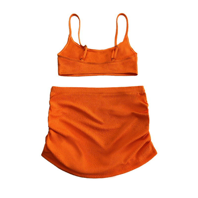 Oranje crêpe doek basic blouse draw geplooide rok sexy tweedelig zwempak