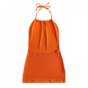 Oranje ruche doek halter riem jurk zwempak