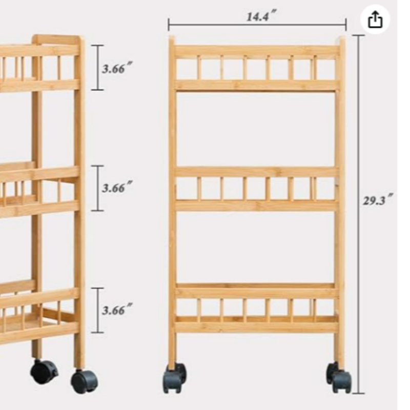 Bamboe 3-Tier Keukenopslagwagen Slanke uitschuifbare voorraadkast Plankorganisatorrek