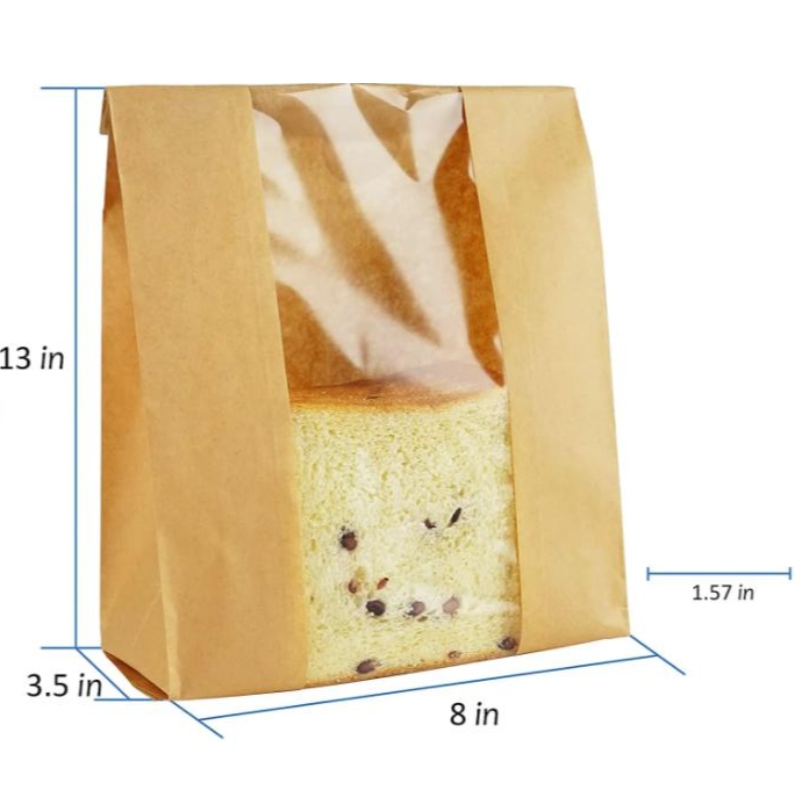 Aangepaste afdrukkraft Papieren broodtas met raamafdichtingssticker Verpakking Broodtas Voedselverpakking Opslag