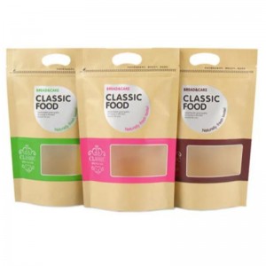 Eco -vriendelijke hersluitbaar gelamineerd gelamineerd bruine kraftpapierverpakking Food Tas Zip Lock Stand Up Zak Kraft Bag met raam