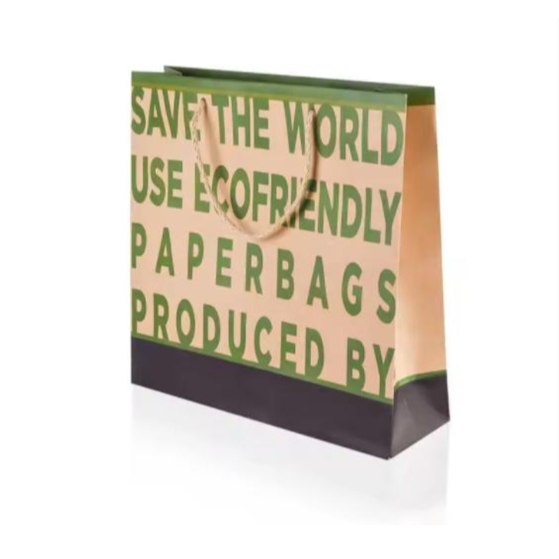 Biologisch afbreekbaar herbruikbaar aangepast ontwerp logo bedrukte bruine kraft ambacht boetiek papieren boodschappentassen met lintgreep