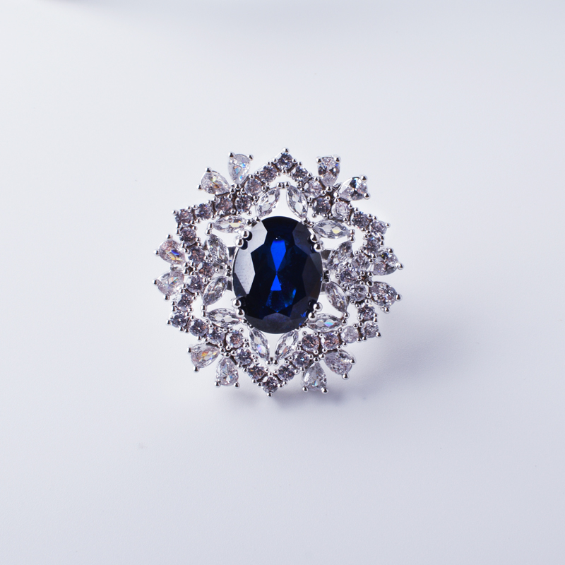 Hongde elegante cirkel met blauwe kubieke zirconia verlovingsringen roestvrij staal voor vrouwen bruiloft sieraden zilveren kleur