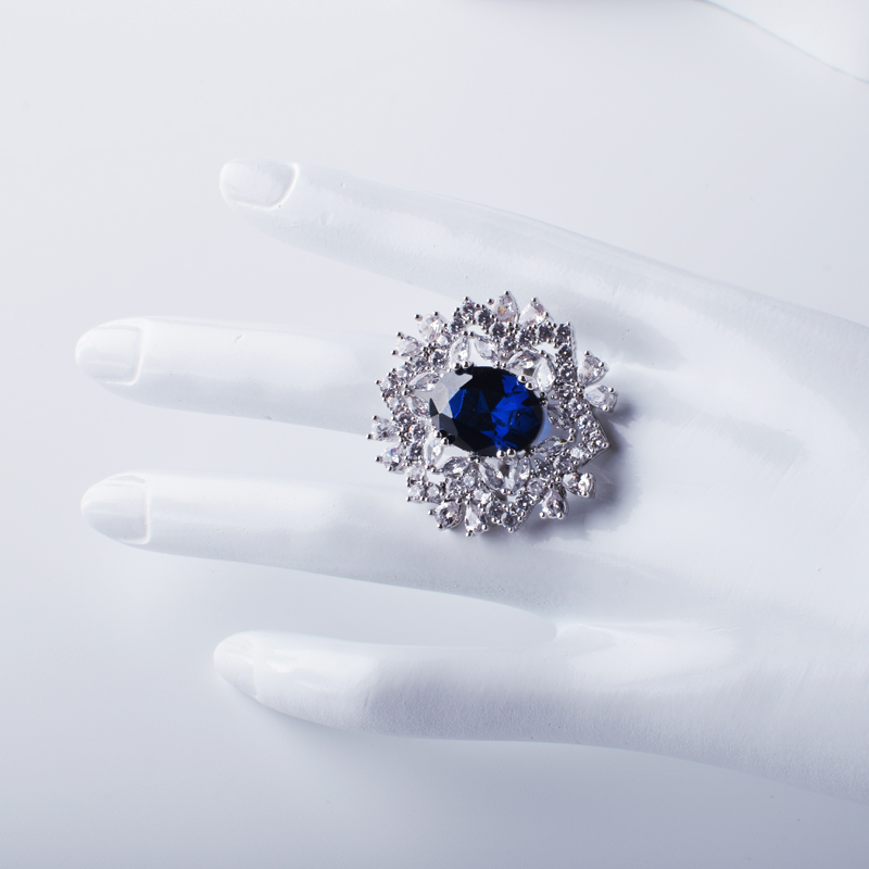 Hongde elegante cirkel met blauwe kubieke zirconia verlovingsringen roestvrij staal voor vrouwen bruiloft sieraden zilveren kleur