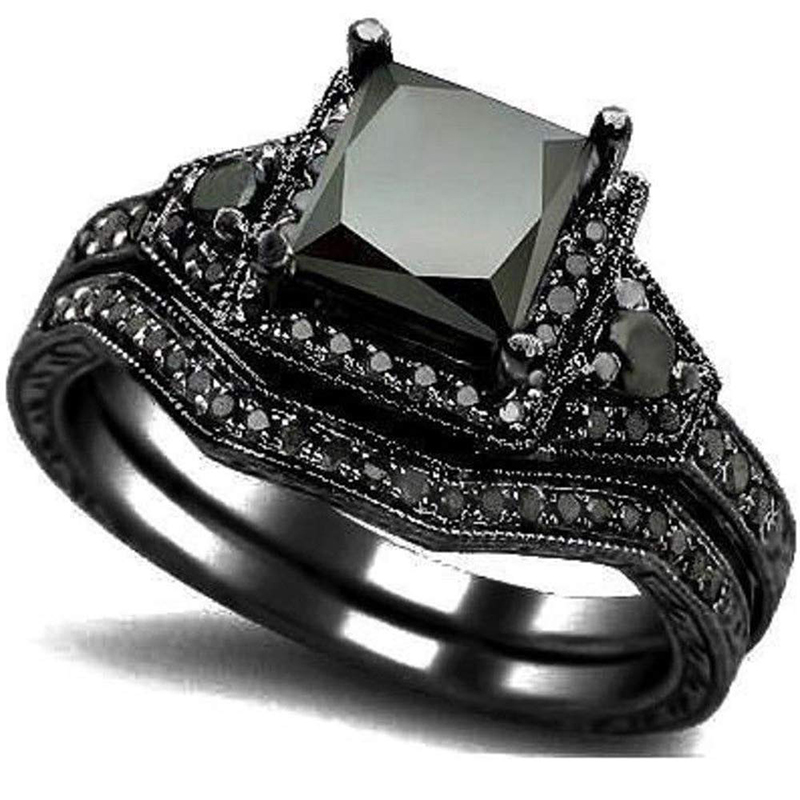 Hongde Black Onyx Princess Cut Anniversary Wedding Bridal Ring Diamond voor vrouw voor man