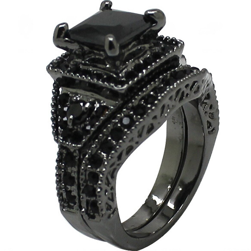 Hongde Black Onyx Princess Cut Anniversary Wedding Bridal Ring Diamond voor vrouw voor man