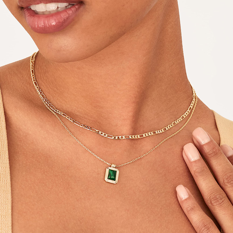 Hongde Gouden Harmonie Gelaagde Ketting 1-----14K vergulde gelaagde kettingen voor vrouwen edelsteen hanger Figaro ketting Carneool, groene Aventurijn, Malachiet gelaagdheid ketting