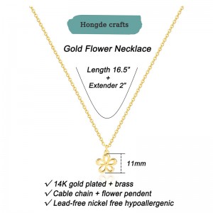 Hongde Gouden Bloom-ketting 2-------14K vergulde ketting voor dames - Sierlijke bloem, blad, kraal, boom, bij, zon, bar, oneindigheid, ster, pijl, traan, vlinder hanger kettingen, eenvoudige sieraden