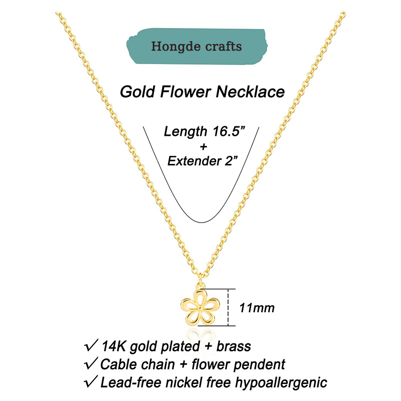 Hongde Gouden Bloom-ketting 2-------14K vergulde ketting voor dames - Sierlijke bloem, blad, kraal, boom, bij, zon, bar, oneindigheid, ster, pijl, traan, vlinder hanger kettingen, eenvoudige sieraden