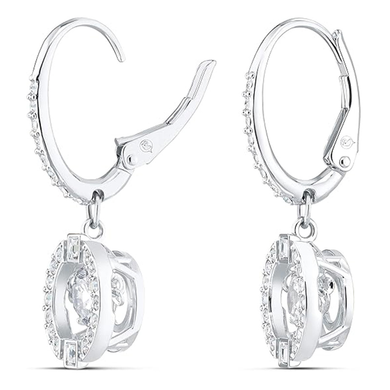 Crystal Dance zilveren hoepel oorbellen SWAROVSKI sprankelende dans ketting en oorbellen sieraden collectie, rhodium finish, blauwe kristallen, heldere kristallen