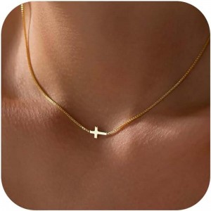 Kruisketting voor vrouwen 14K echt goud verzilverd sierlijk klein kruis hanger choker eenvoudig trendy schattig kruis charme ketting geloof sieraden religieus minimalistisch cadeau