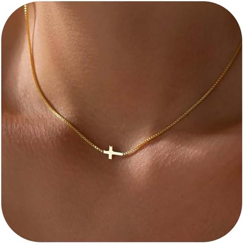 Kruisketting voor vrouwen 14K echt goud verzilverd sierlijk klein kruis hanger choker eenvoudig trendy schattig kruis charme ketting geloof sieraden religieus minimalistisch cadeau