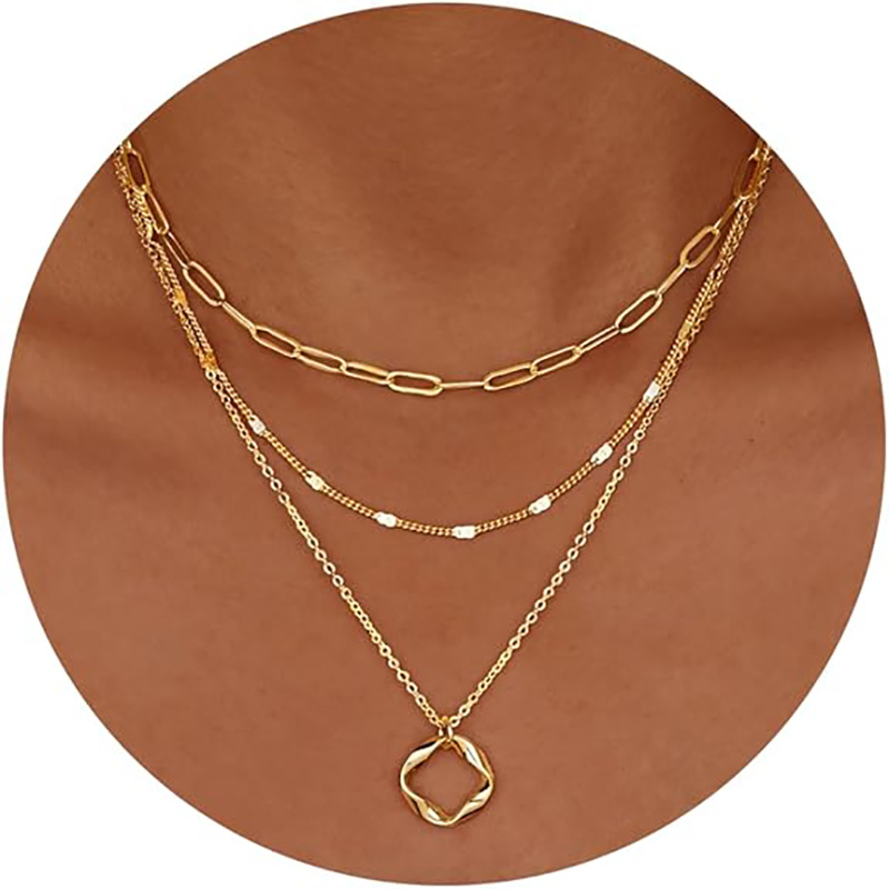 Minimalistisch dubbel-Laag ketting 4K goud verzilverd trendy cirkel paperclip ketting hanger choker ketting, eenvoudige gouden diamanten kruisboog sieraden set cadeaus voor vrouwen