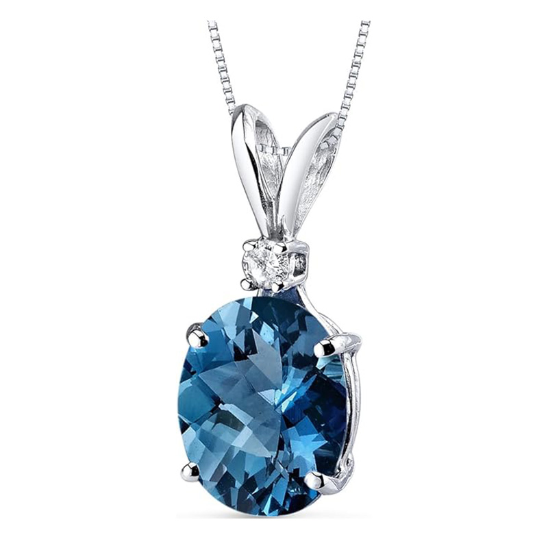 Elegante blauwe edelsteen hanger 14K witgoud edelsteen ovaal 10x8mm, december geboortesteen ketting