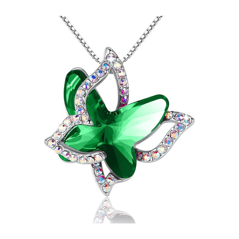 Emerald Radiance Star Hanger Vlinder Geboortesteen Kristallen ketting - Zilverkleur met 18”+2” ketting - Ketting Moederdag Verjaardag Verjaardag Kerstmis - Cadeaus voor vrouwen meisjes dochter