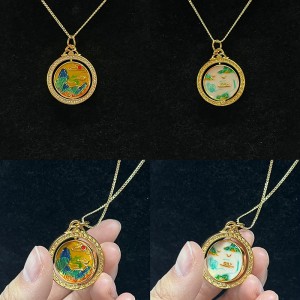 Omkeerbaar aangepast patroon hanger Gold vergulde lange ketting