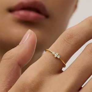 Elegant 18k goud-Plated 925 Sterling Silver Ring met Marquise en Round-Kubische zirkonia -stenen gesneden - Minimalistische stapelbetrokkenheidsband