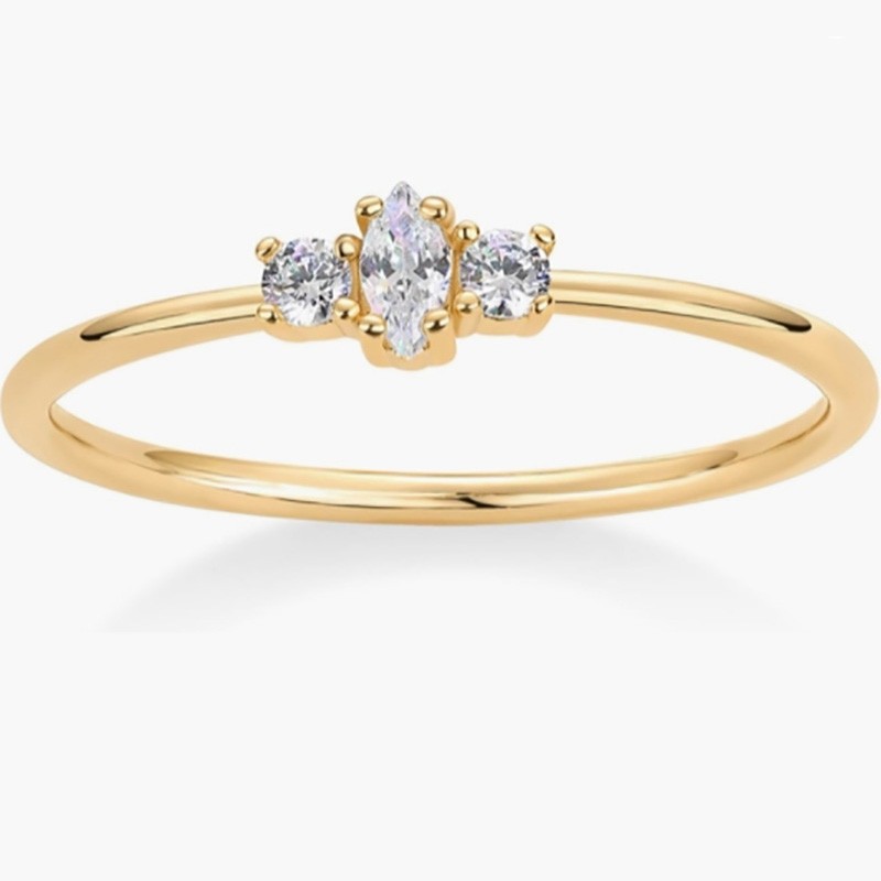 Elegant 18k goud-Plated 925 Sterling Silver Ring met Marquise en Round-Kubische zirkonia -stenen gesneden - Minimalistische stapelbetrokkenheidsband