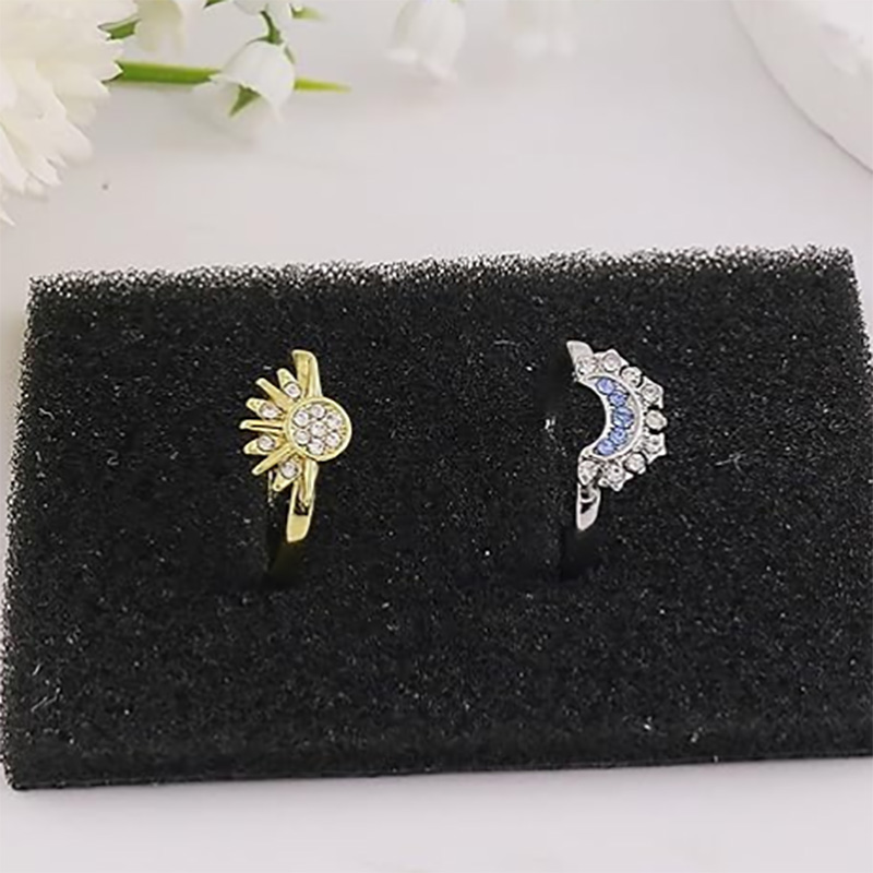 Celestial Sun and Moon verstelbare ring - 18k goud & Platinum vergulde koperen legering open-Bandring met wit & Blue Cubic Zirconia voor astrologieliefhebbers en elegante mode -slijtage