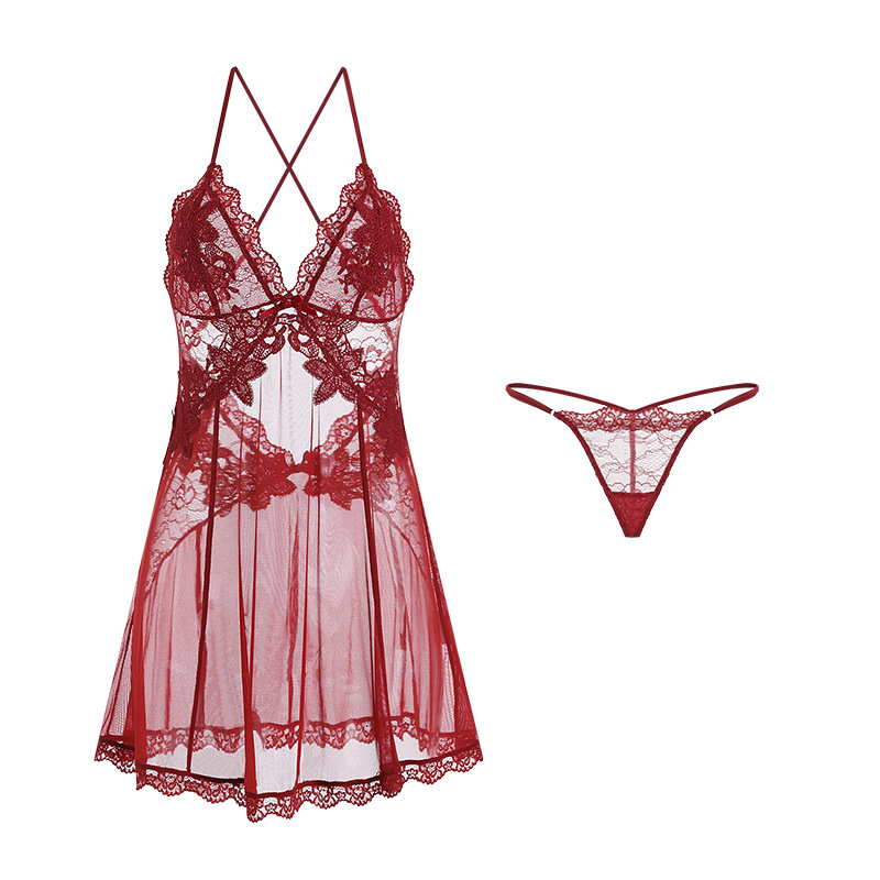 Sexy lingerie. Een kijkje - door, verleidelijke slipjurk met een puur -nog - verleidelijke stijl, met mesh en kanten splitsing, gebouwd - in bh -pads en een open - Back Halter Design899 Prijs:$99.99