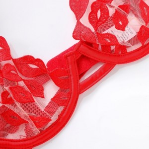 Sexy lingerie - ultra-Dun, met rood lip -borduurwerk en kant. Het\\Het is een beha -set voor grote borsten waardoor ze er kleiner uitzien en voorkomt dat SASHING W7229 PRIJS:$219.99