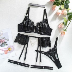 Nieuwe stijl kant - getrimde ondergoed ingesteld met diamant - Zagennek kraag. Het\\\'is een vijf - stuk kruis - Grens sexy lingerie set, gepassioneerde kleding met Europees - American Ins Style My96628 Prijs:$119.99