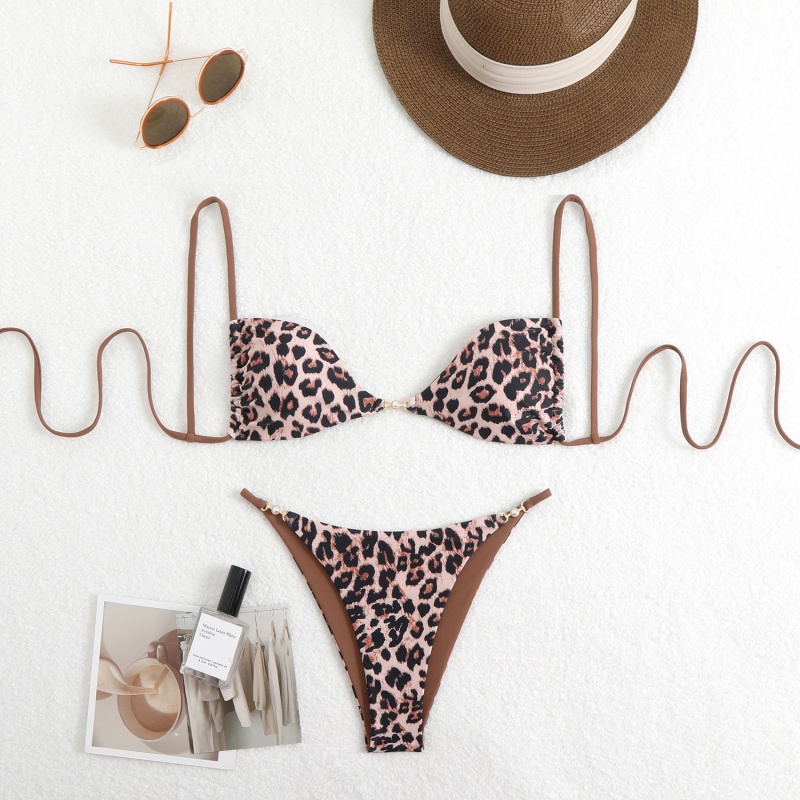 Sexy luipaardprint halter bikini zwempak voor vrouwen, straalt een gevoel van luxe uit. Geschikt voor het strand en hete bronnen. Over-Border Swimsuit Item QT25055 Prijs:$79.99
