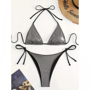 Nieuw 2025 Europeaan en Amerikaan-stijl solide-Kleur LACED SEXY TWEE-stuk zwempak voor vrouwen. Drie-stuk strand bikini in metalen kleur 8865 Prijs:$79.99
