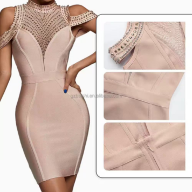Zomer gebreide verband spaghetti -strepen, boorstuk strapless bodycon jurken jurken