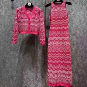 Zomer gebreide rondenek lange mouw intercolor vest, v-Nek mouwloze lange gebreide gestreepte kledingset