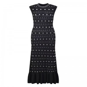 Zomer dollar kraag mouwloze schouderruche, metalen gebreide jurken