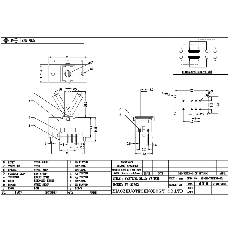 Dia -schakelaar TS23E02, dubbel-Rij 8-Pin Swing Switch, Ruis-Hoofdtelefoons en sprekers annuleren