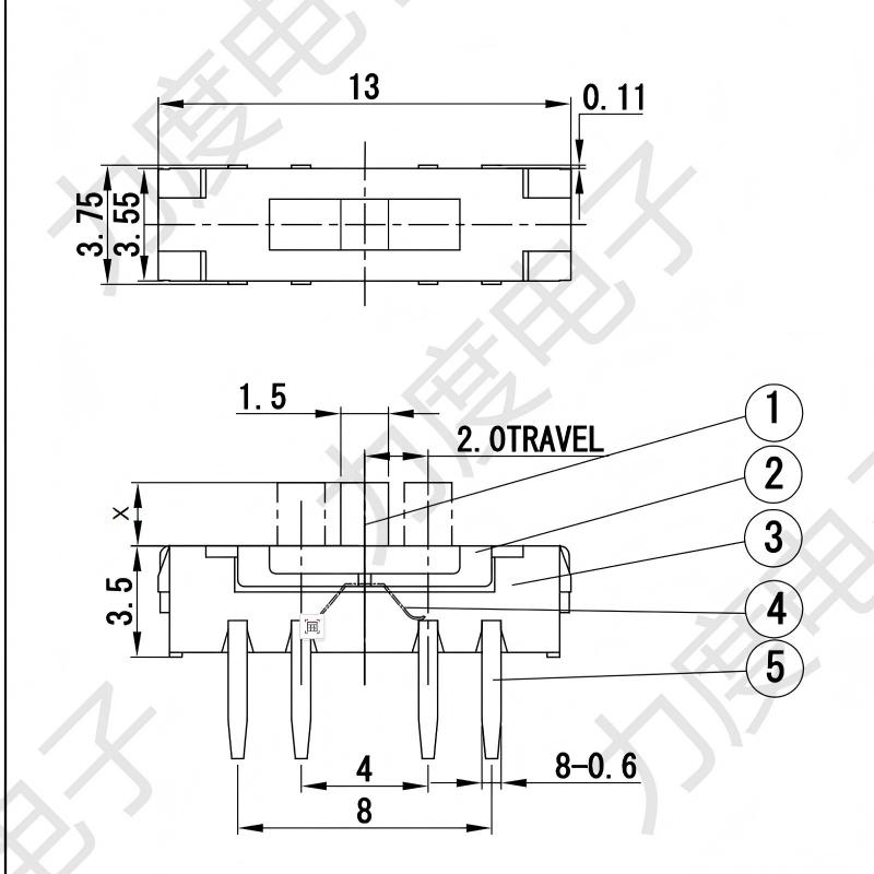 schuifschakelaar MSS-23D19 acht-horizontaal vastzetten/verticale schakelaar vastgezet/pinloze drie-positie