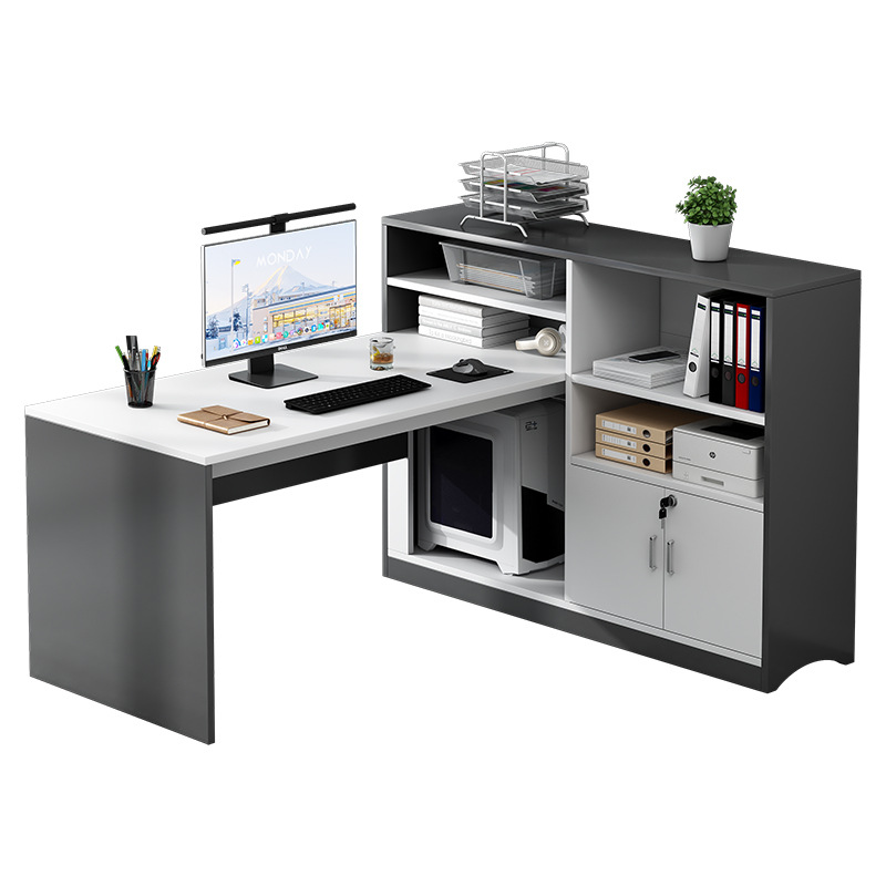 KW01 Stijl Bureau - 2-Luxe moderne werkplek voor 4 personen met opbergkast, combinatiebureau voor kantoormeubilair voor personeel