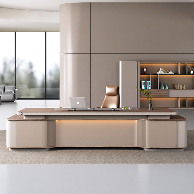 Model: DBT005 Moderne stem-Bedieningslichtstrip Boss Combinatiebureau en kast, multifunctioneel stopcontact, licht luxe en elegant Boss bureau.