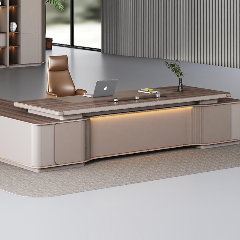 Model: DBT005 Moderne stem-Bedieningslichtstrip Boss Combinatiebureau en kast, multifunctioneel stopcontact, licht luxe en elegant Boss bureau.
